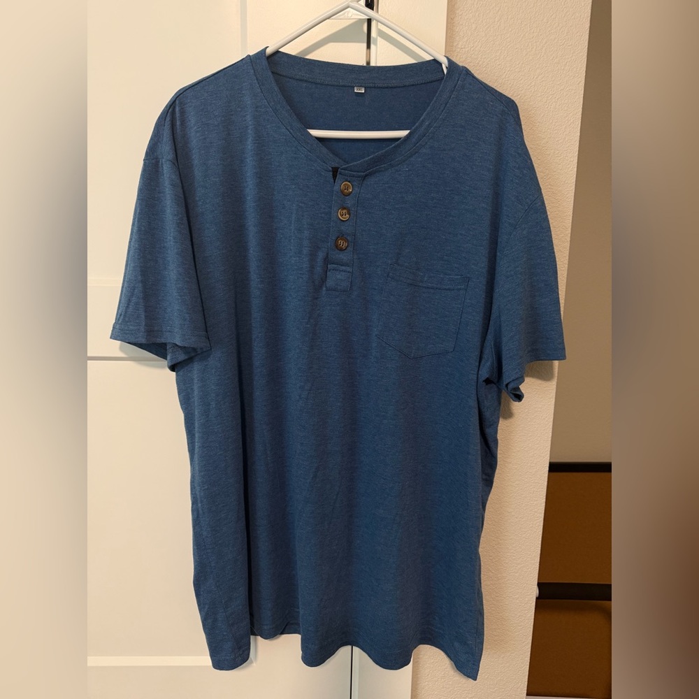 Casual Blue button down T-Shirt for Men XXL Henley style men’s shirt